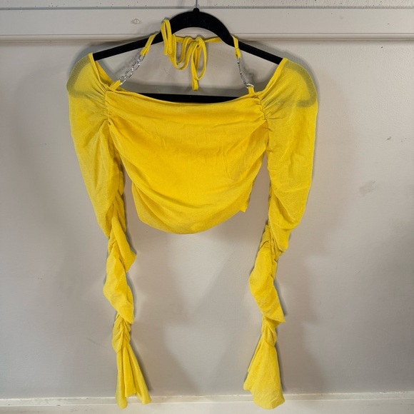 Shein Yellow Long Sleeves Knit and Mesh Sparkle Rhinestone Halter Bundle - Picture 3 of 9